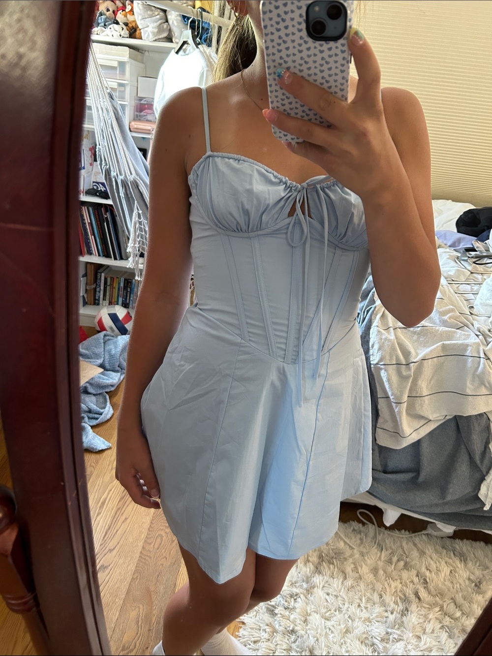 Light Blue Spaghetti-Strap Corset Mini Dress by Windsor